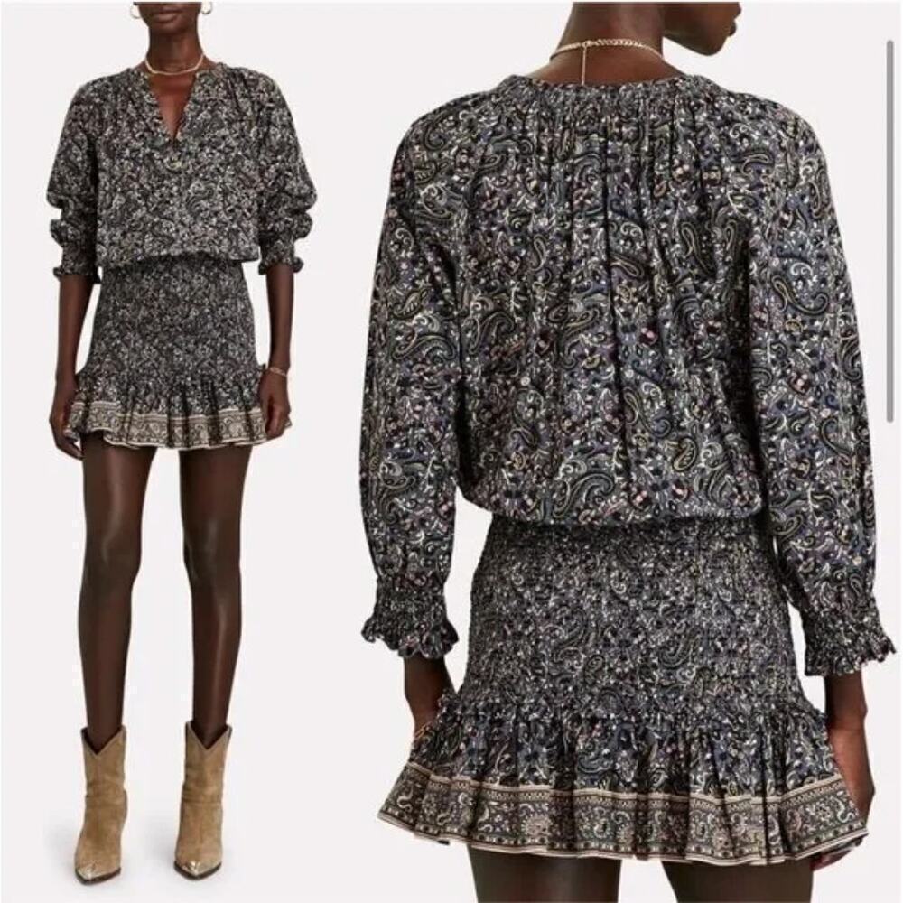 EUC $450 Veronica Beard Karlina Paisley Smocked Mini Dress